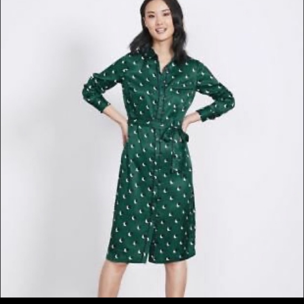 Boden Forest Green Patterned Long Sleeve Dress